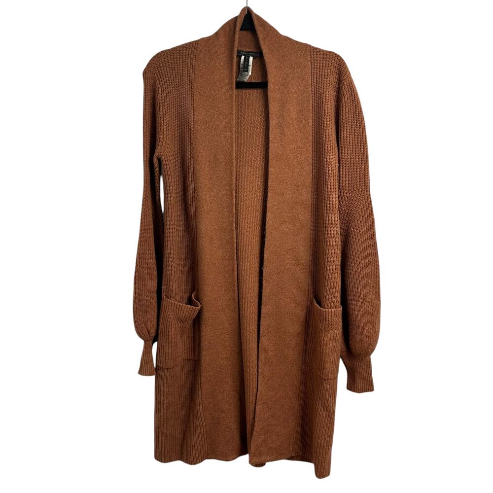 BCBGMAXAZRIA Women XXS Rust Brown Merino Wool Blend Open Front Cardigan Sweater